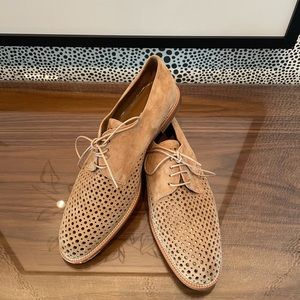 Authentic Manolo Blahnik nude suede loafer. Unworn. Brand New.